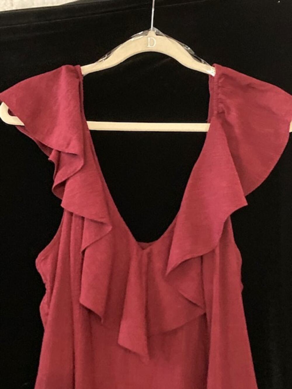 Universal Thread women's burgundy ruffle v-neck maxi dress.